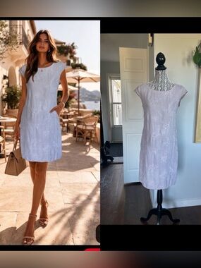 Made in Italy Lina Tomei Linen Summer Boho Embroidered Shift Dress Pockets Small
